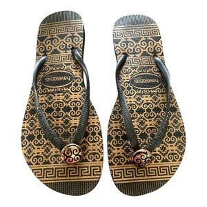 Havaianas Slim Brazilian Flip Flops Size 41-42 USA 10.5 to 12 Gold Black
